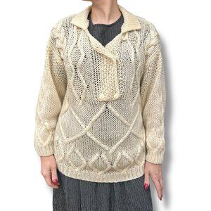 Vintage Cream loose Knit Pullover Sweater Academia Preppy 80s Acrylic